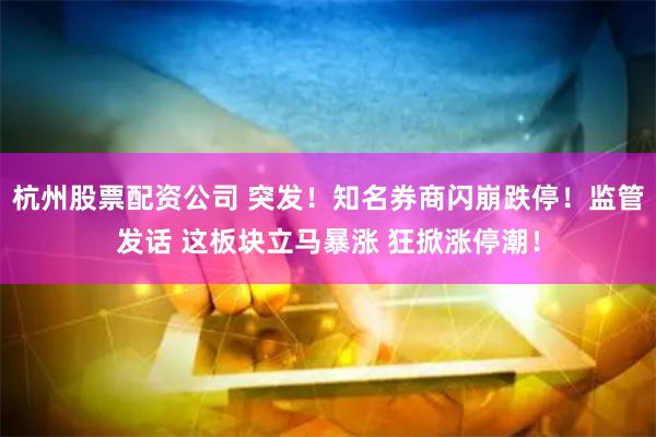 杭州股票配资公司 突发！知名券商闪崩跌停！监管发话 这板块立马暴涨 狂掀涨停潮！